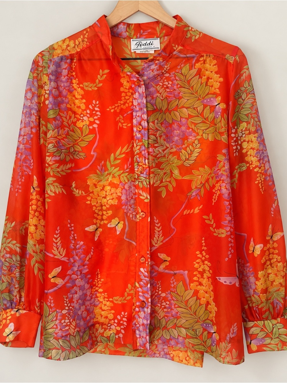 Vintage Teddi California Butterfly Floral Sheer Boho Artwear Blouse